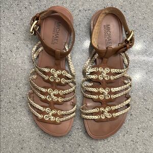 Michael Kors Brown and Gold Gladiator Sandals